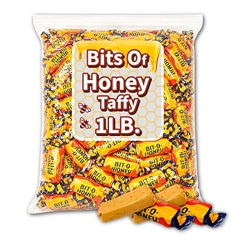 Honey Taffy Candy, 1 Pound Bulk Bag | Chewy Honey Candy with Almond Bits, Individually Wrapped, Classic Retro Candy, Approximately 85 Pieces, 16oz