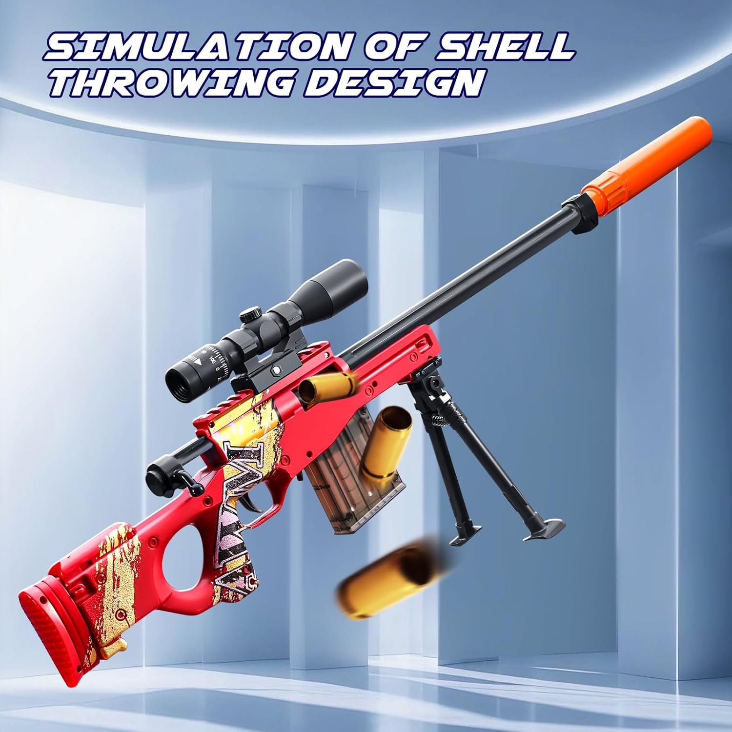 Realistic Soft Bullet Toy Gun Fake Foam Pellet Blasters Stress Shot Shell Ejecting with Scope Sniper Rifle Dare Prop for Boys Age 8+ 9 10 11 12 Year Birthday Gifts (RED) - Image 6