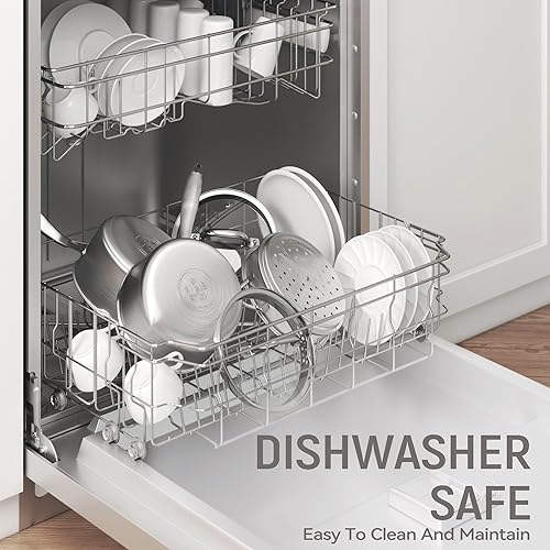 Miniatura 8 de Juego de ollas y sartenes juego de utensilios de cocina de acero inoxidable de cuerpo completo, cacerola de 1.5 cuartos con cesta de vapor y sartén