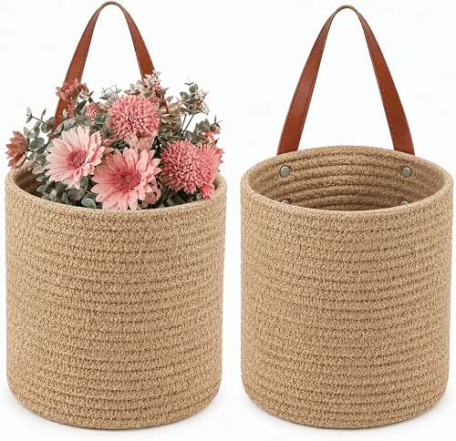 YOUEON Set of 2 Jute Hanging Basket 7.8" x 6.7",
