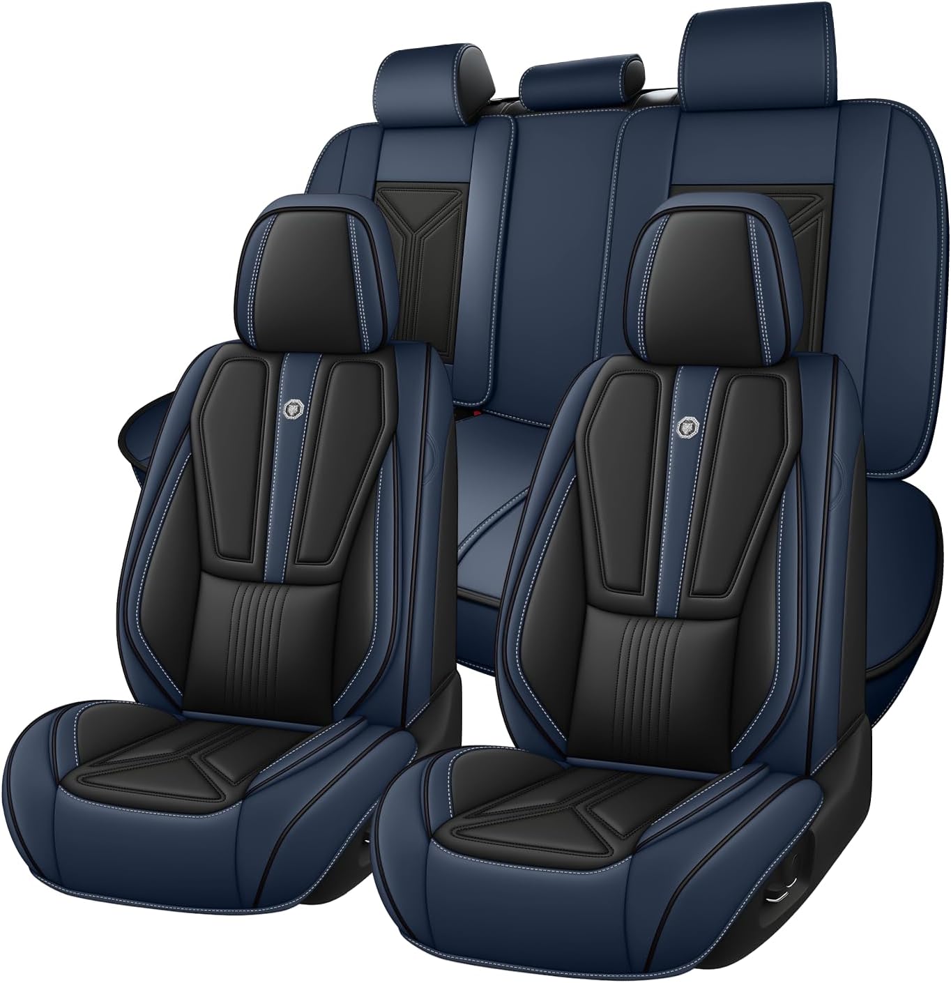 Car Seat Covers Fit for Kia Optima 2004-2020 Seat Covers of Premium Nappa Leather(Full Set, Black & Blue)