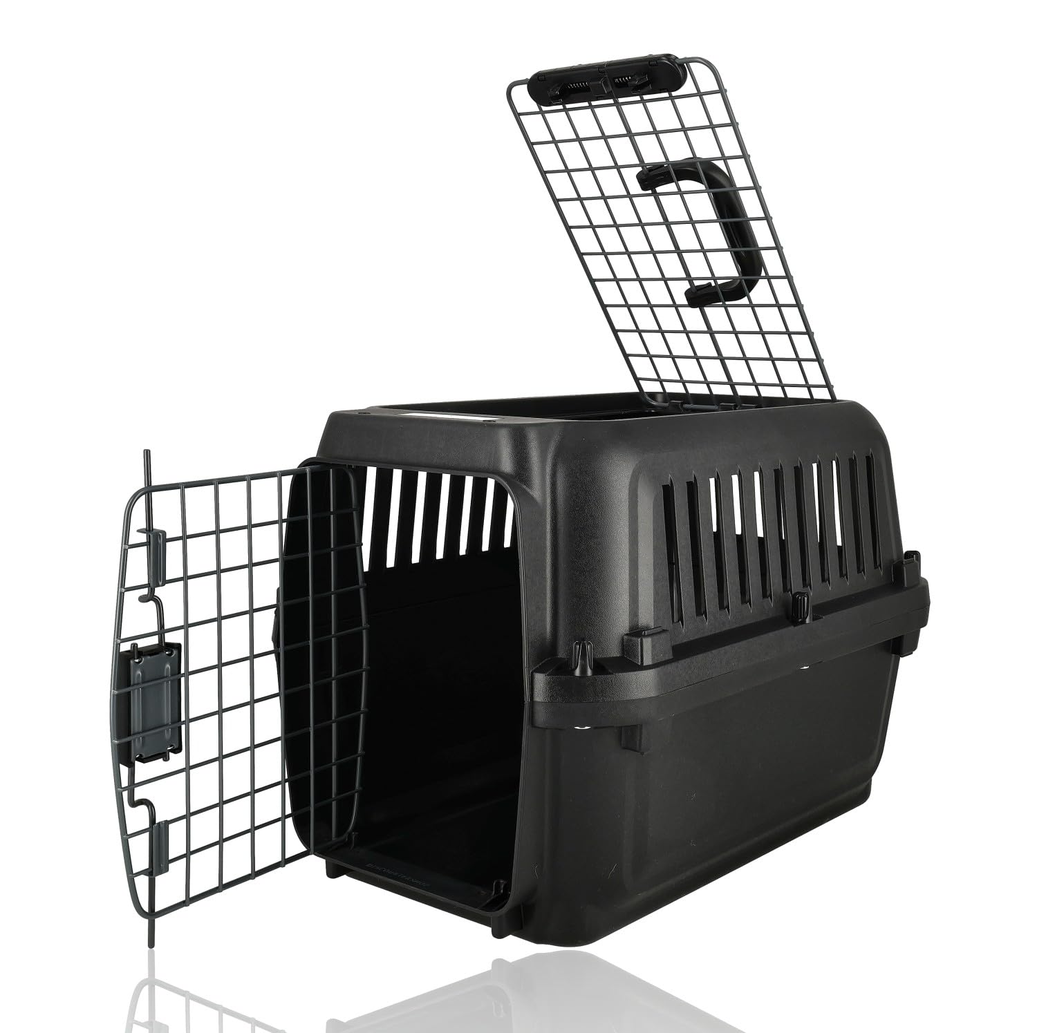 Katzenbank / Hundebank Klein 50x35x34 cm - Transportbox Katze & Kleiner Hund bis 12 kg - Zerlegbarer Reisekorb mit Schrauben - Tragbare Kunststoff-Transportbox Schwarz