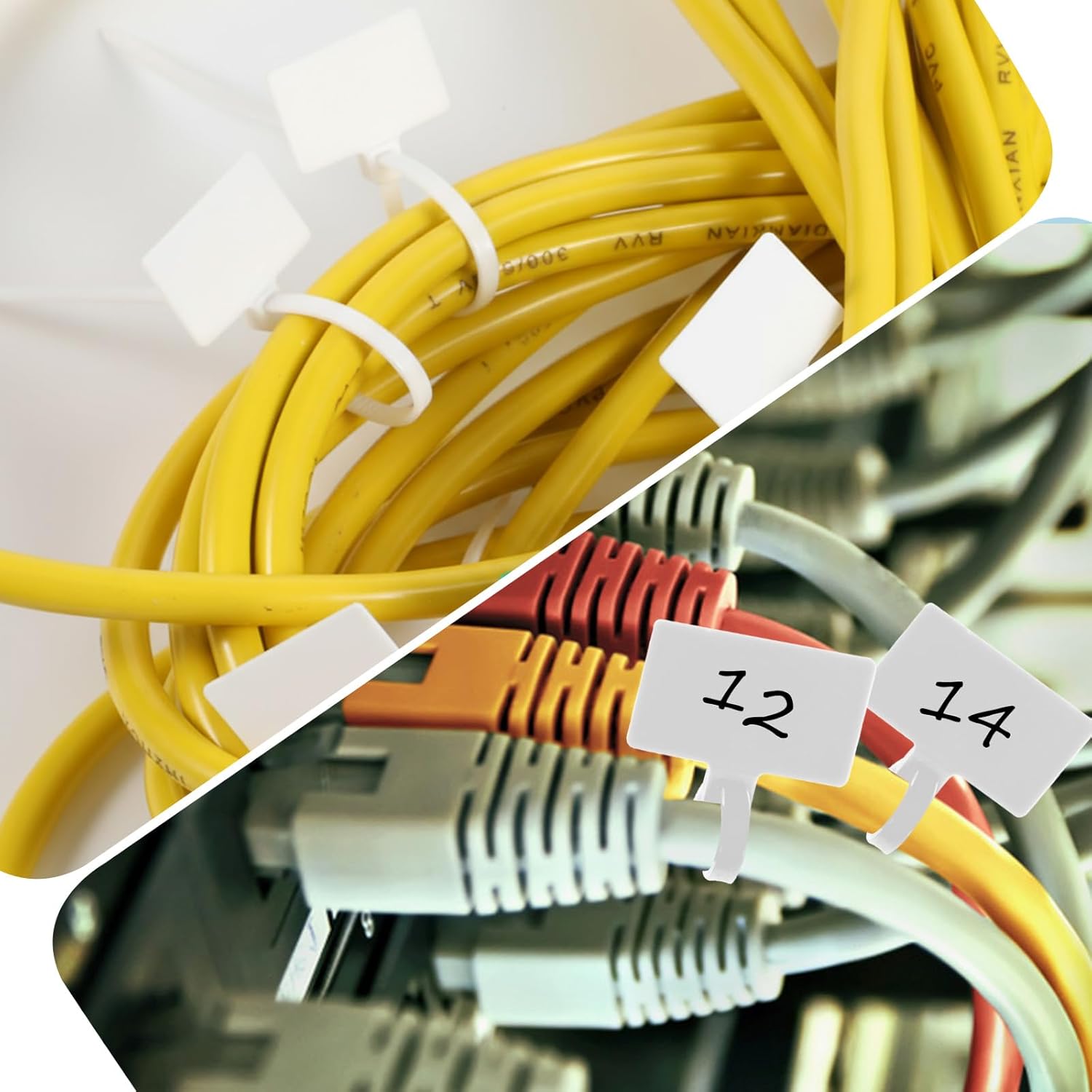 Cable Labels For Cords 100 Pcs Cord Labels Electronic Cable Identification Tags Wire Zip Ties With Label Self-Locking Nylon Zip Tie Tags For Electronics Nylon Wrap-It (White)