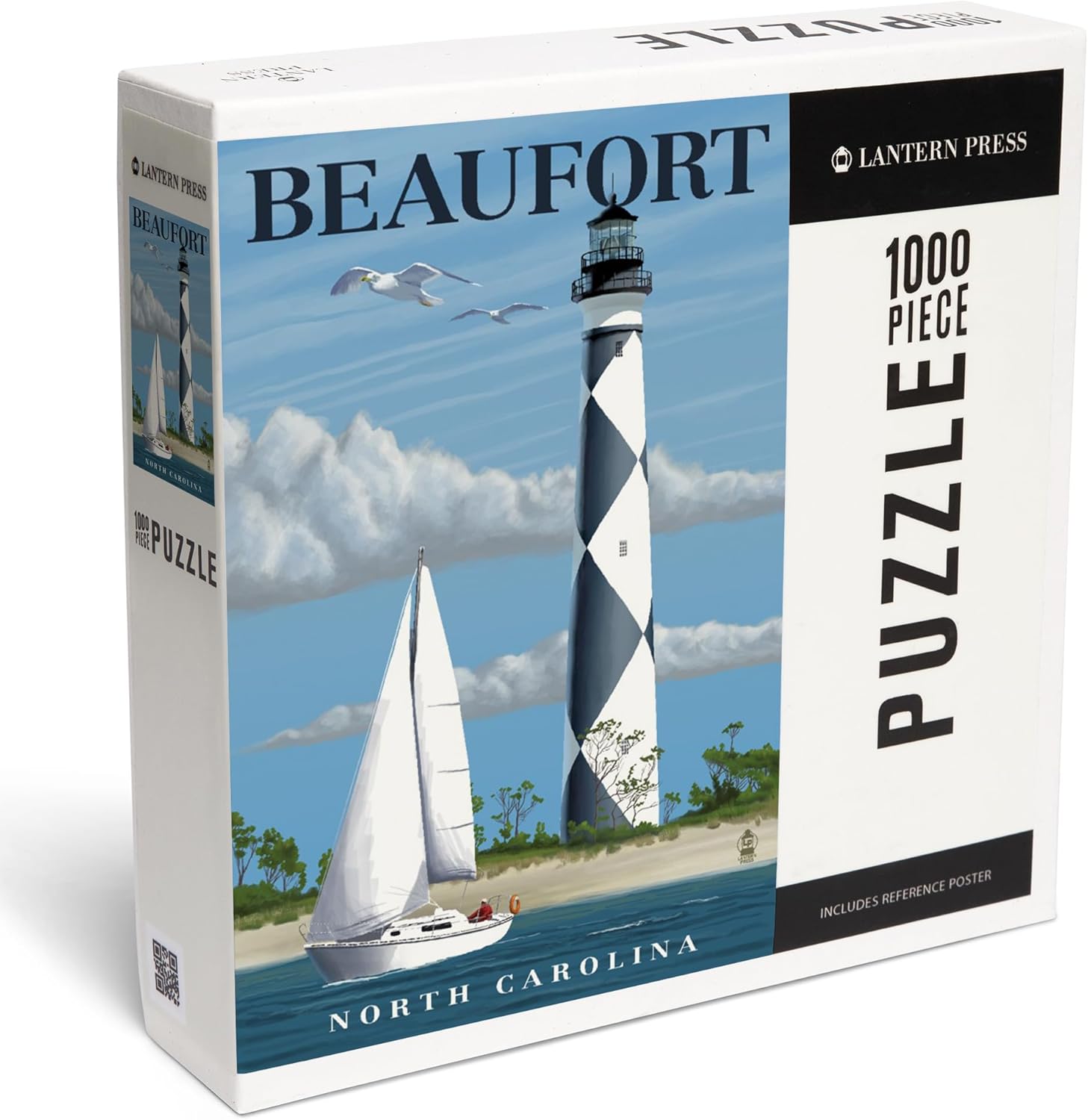 Lantern Press Beaufort, North Carolina, Cape Lookout Lighthouse 1000 Piece Jigsaw Puzzle for Adults, Made in USA with Reference Poster