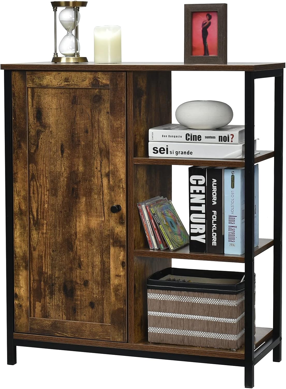 GLACER Industrial Style Floor Cabinet, Multifunctional Floor Storage Cabinet with Adjustable Shelf, Ideal for Living Room, Dining Room, Kitchen or Entryway, 27.5 x 12 x 32 inches (Rustic Brown)