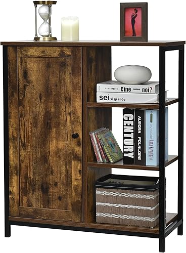 GLACER Armario de piso de estilo industrial, gabinete de almacenamiento de piso multifuncional con estante ajustable, ideal para sala de estar,