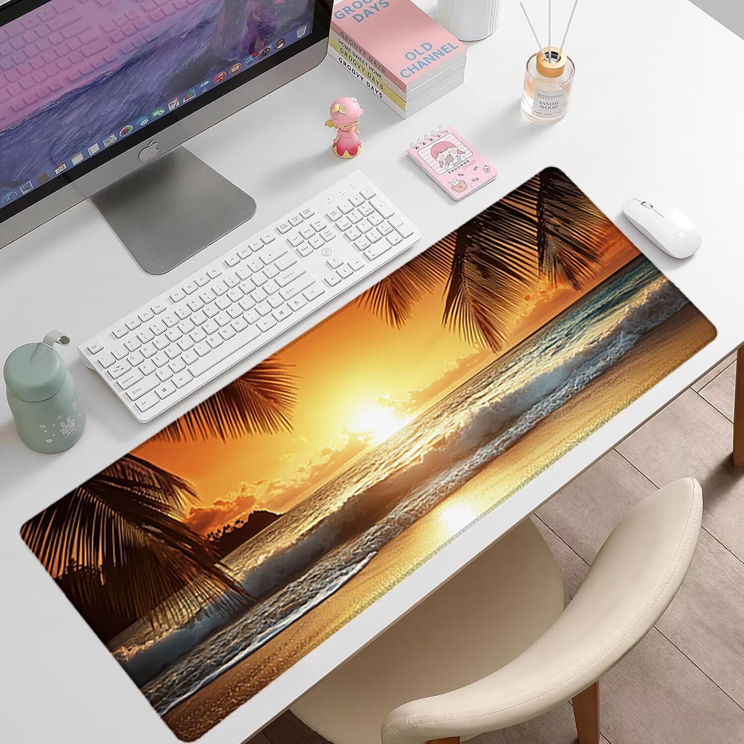 Podkładka pod mysz do gier XXL - 1600x800x3mm - Zachód słońca Duża antypoślizgowa podkładka pod klawiaturę biurową ze zszytymi krawędziami, duża podkładka pod mysz do biura i domu, poprawia prędkość