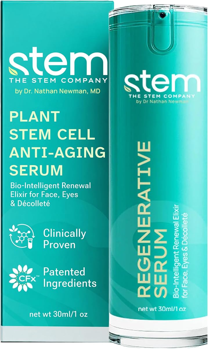 STEM Natural Intelligence Anti-Aging Plant Stem Cell for Serum for Face, Hyaluronic Acid, Gluconolactone & Glycoproteins, Exosome-Inspired, Peptide-Like Skin Tightening & Firming Formula, 1oz