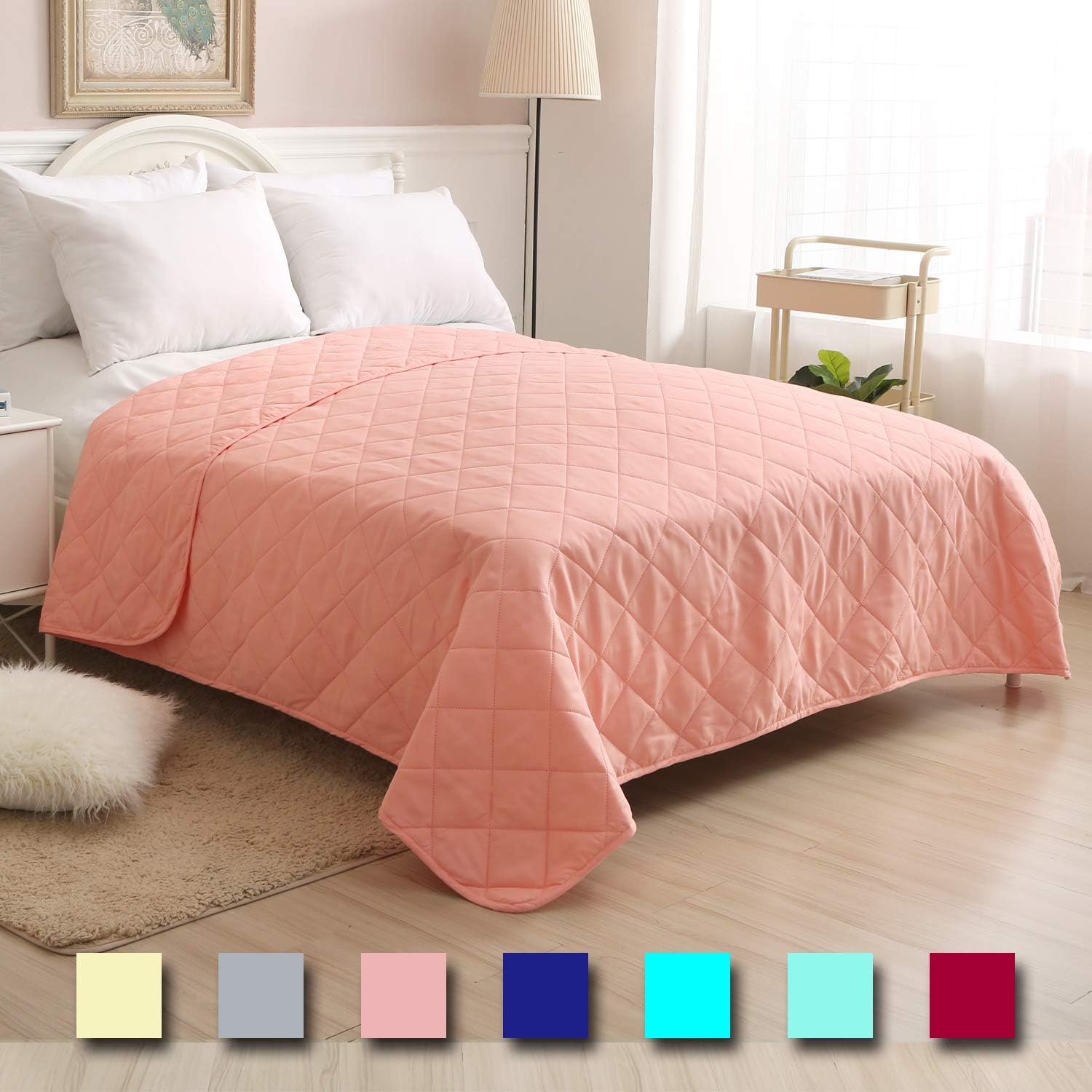 Super Soft Bedspread Coral,Twin Size 68x86 Inches Diamond Pattern Lightweight Hypoallergenic Microfiber Bed Coverlet Quilt