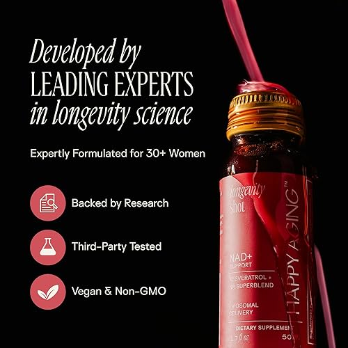 Miniatura 5 de Happy Aging Suplemento líquido de resveratrol NAD+, alternativa a NMN, ribósido liposomal de nicotinamida y antioxidantes para apoyo energético,
