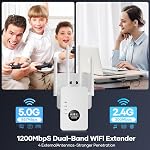WiFi Répéteur,WiFi Booster de signal d'extension, 1200 Mbps couvre jusqu'à 12880 FP et 60 Dispositifs,WiFi Booster Dual Band 5GHz & 2.4GHZ pour la maison avec le port Ethernet (Blanc)