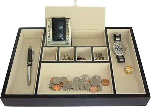 TimelyBuys Bandeja de valet de madera de nogal de ébano para escritorio, cómoda, cajón, monedas, para llaves, teléfono, joyas, relojes y accesorios