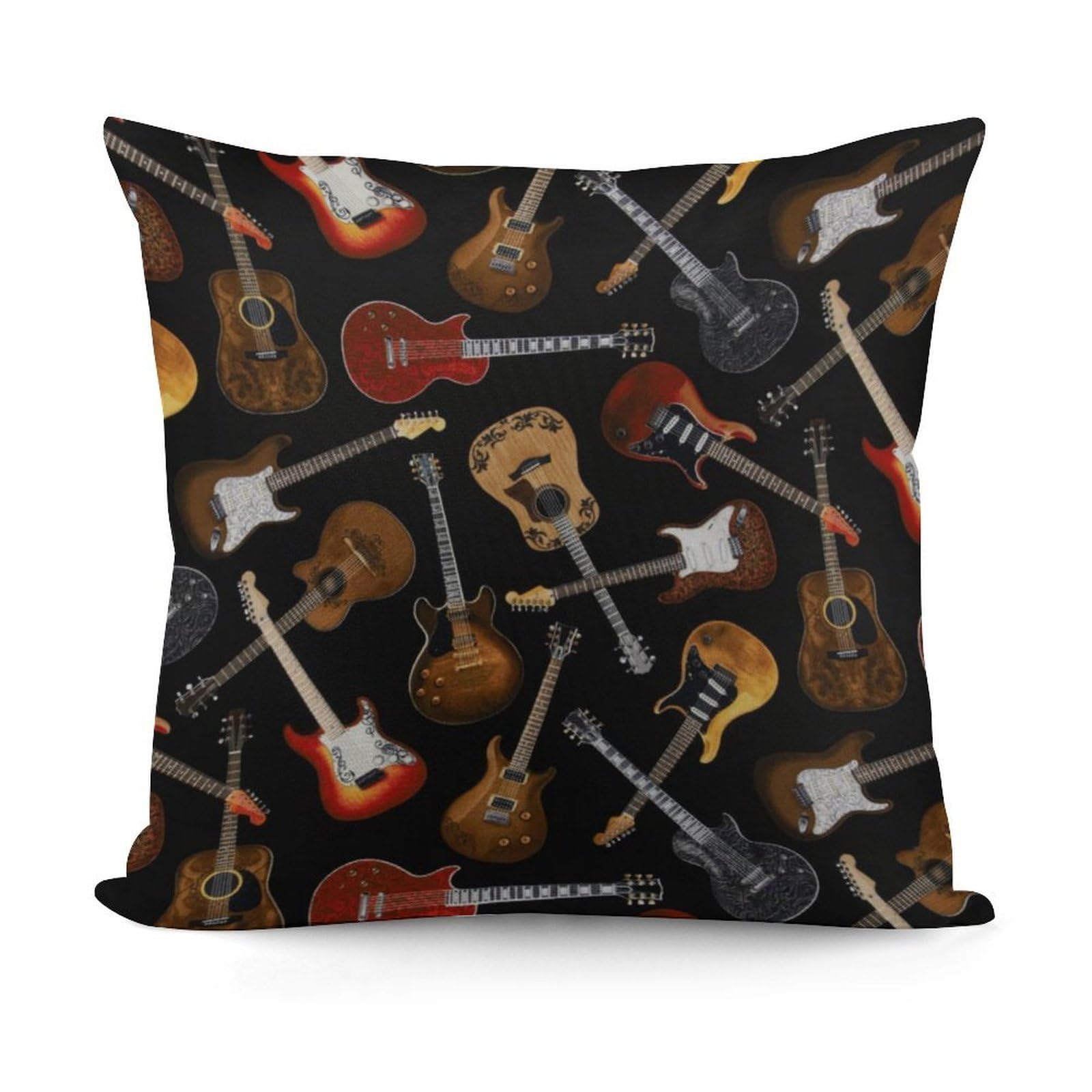 FekiLoot Guitars Plush Cushion Covers, Double-Sided Throw Pillow Covers with Invisible Zipper, Comfortable Soft Square Cushion Cases for Sofa Bedroom Living Room 18x18 Inch (45x45cm)