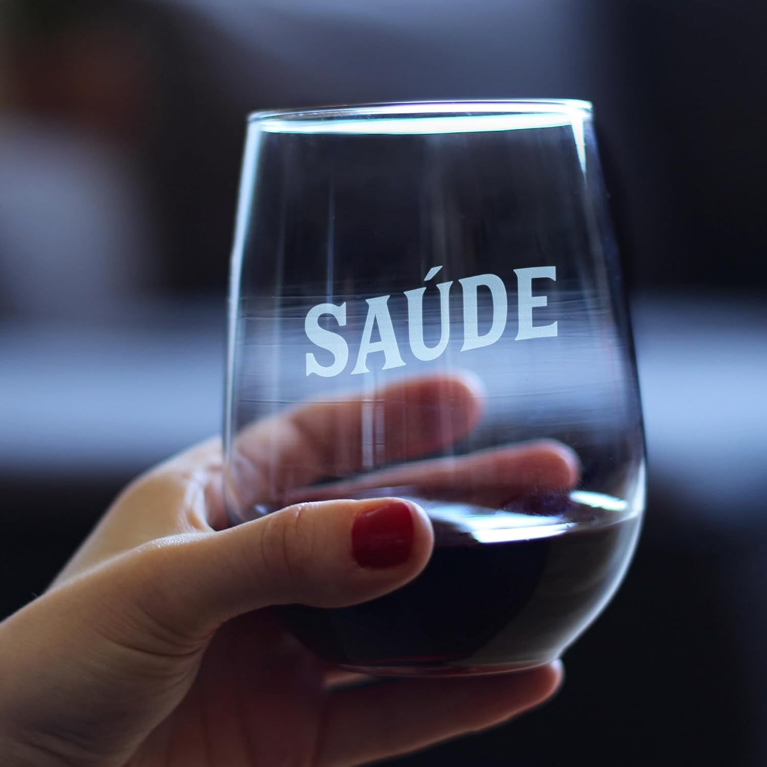 Bevvee Saude - Portuguese Cheers - Stemless Wine Glass - Portugal Themed Gifts or Party Decor for Women - Set of 2 - Large