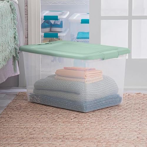 Miniatura 4 de Sterilite Paquete de 6 cajas con pestillo, contenedor de almacenamiento apilable de plástico transparente con tapa, 64 cuartos de galón, menta