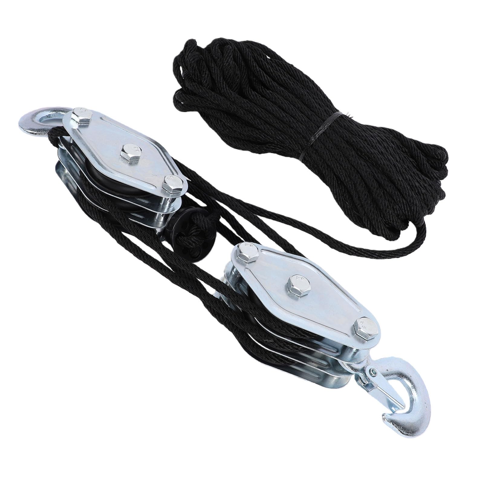 System Polea Resistente 3 Poleas Freno Cuerda Nylon 15M Carga 660LBS | Equipo Elevador con Freno seguro; Height Pico 2,5M para Garajes y Almacenes Industriales