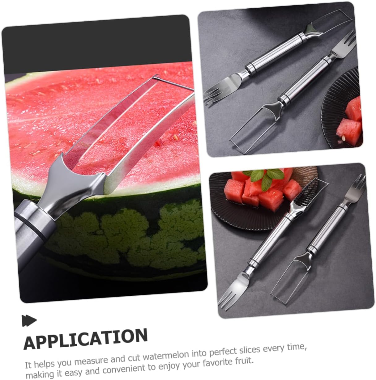 2pcs Stainless Steel Watermelon Slicer Fork Set Fruit Cutters Multipurpose Kitchen Utensil Easy Serving