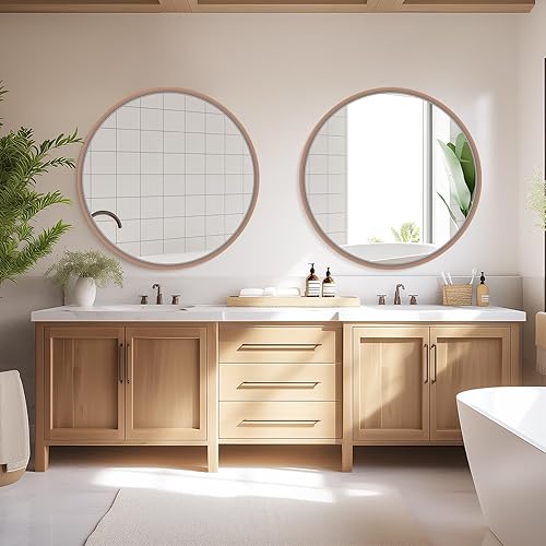 Miniatura 54 de HOMECOOKIN Espejo de pared redondo de 32 pulgadas, espejo circular dorado para baño con marco de metal, espejo dorado redondo para decoración