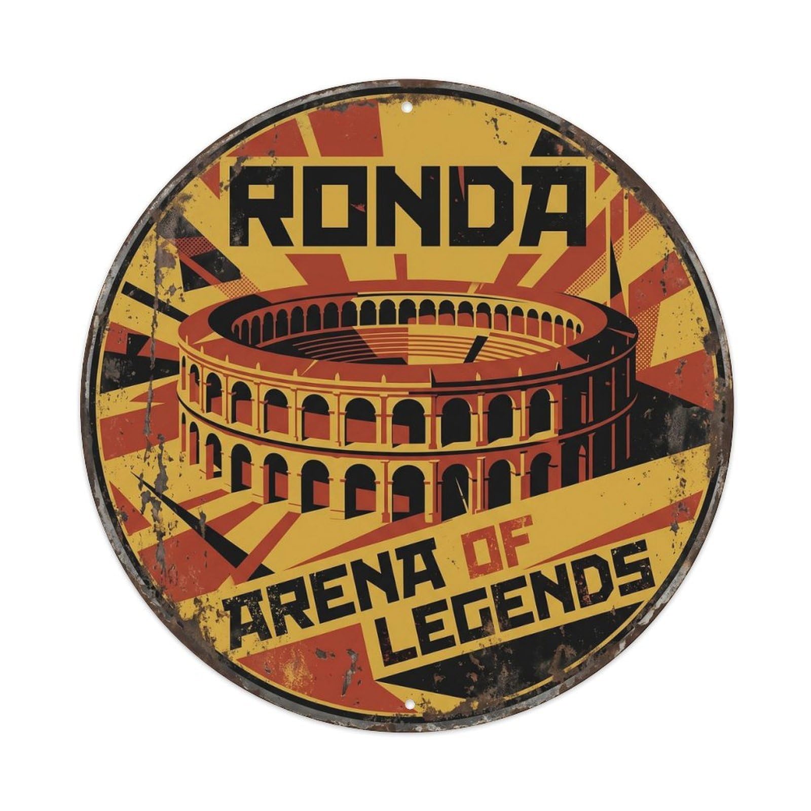 Vintage Travel Ronda Bullring Arena Metal Tin Sign Plaque Wall Decor for Cafe, Club, Garden Round Metal Poster 8x8Inch