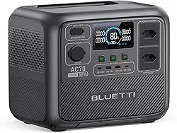 BLUETTI AC70 Estação de Energia Portátil, 768 Wh Bateria de Reserva LiFePO4 com 2 Saídas CA de 120V / 1.000 W (2.000 W Power Lifting), 100 W Tipo C, Gerador Solar para Viagens, Falta de Energia