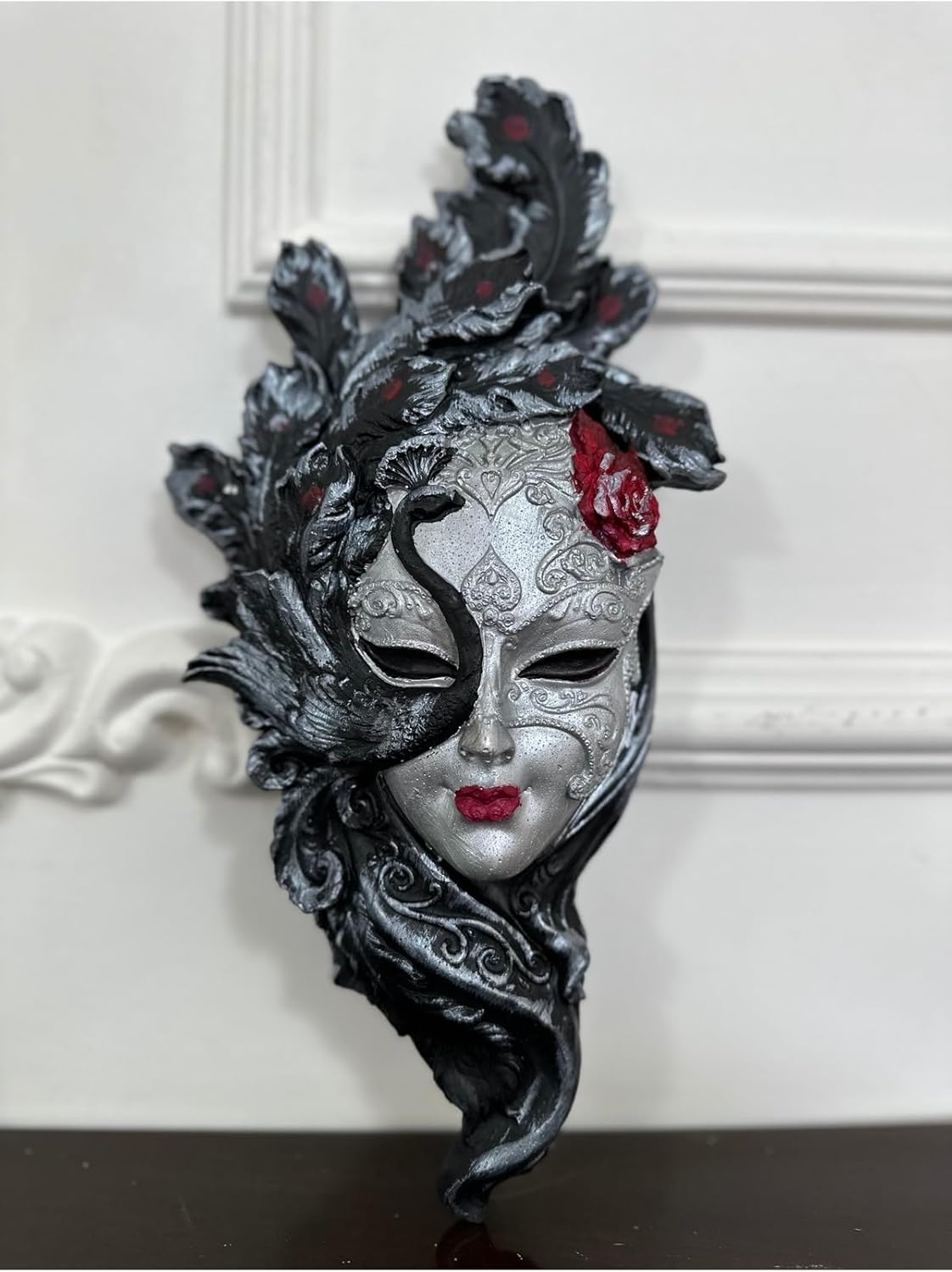Venetian Mask Decorative Wall Art 30cm Ceramic Black Masquerade Mask Wall Hanging Home Decor Living Room - Black, One Size