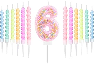 Macaron 6th Birthday Candle Set, Girls 6th Birthday Decorations,12pcs Pastel Spiral & Number 6 Candles for Cake,Rainbow Cake Topper for Macaron Themed Party Decoration,Baby Showers Supplies