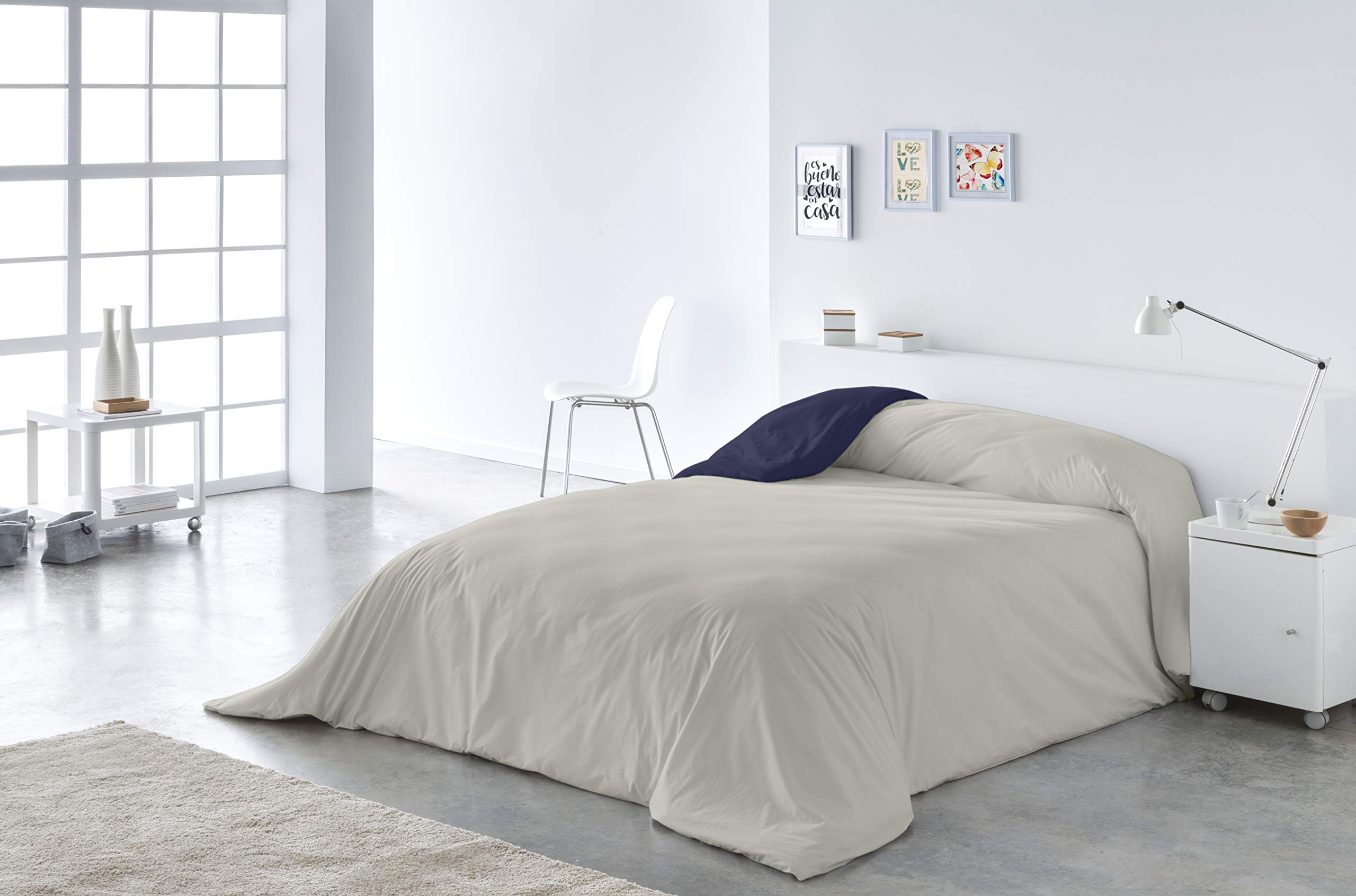 Lucena Cantos Housse de Couette 300 x 270 cm, Bicolore Marine/Gris Clair