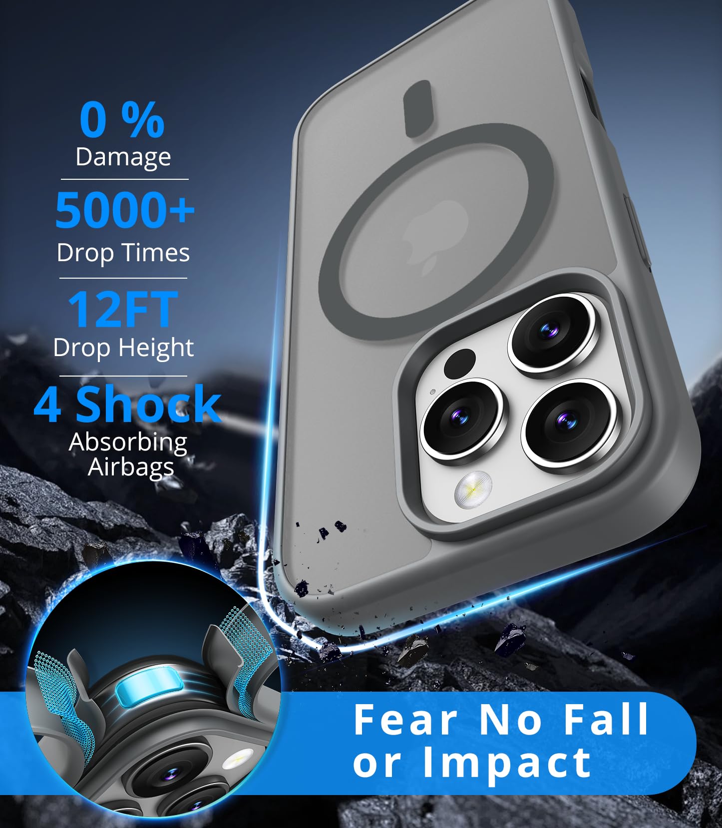 Vansdon Cover Magnetica per iPhone 16 Pro con 1 Pezzi Vetro Temperato, Compatibile con Magsafe, Protezione anticaduta di livello militare, Custodia Traslucida Opaca Sottile Antiurto-Grigio titanio