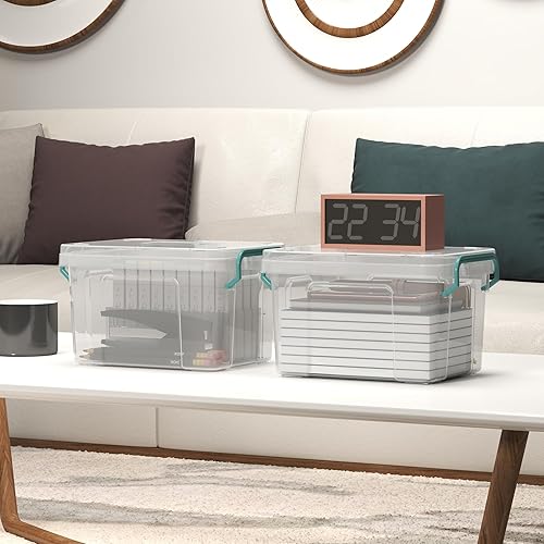 Miniatura 4 de Paquete de 7 contenedores de almacenamiento pequeños de plástico, caja apilable con tapas, con asa, recipiente de plástico transparente para