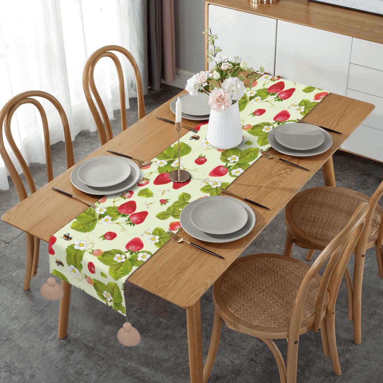 Chemin de table macramé fraise decoration table mariage fete salle a manger