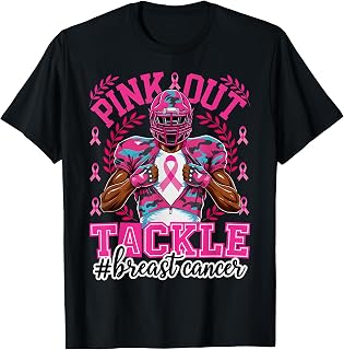 Breast Cancer: Pink Out Tackle Football Pink Ribbon T-Shirt