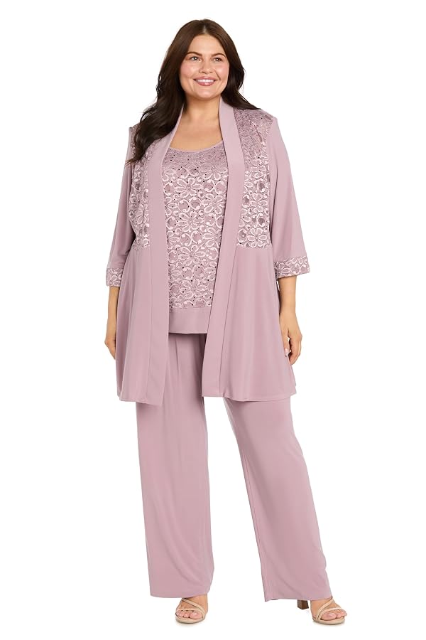 R&M Richards Women's Lace Mother of The Bride Pant Suits. Mauve 16 by R&M Richards - Image 2