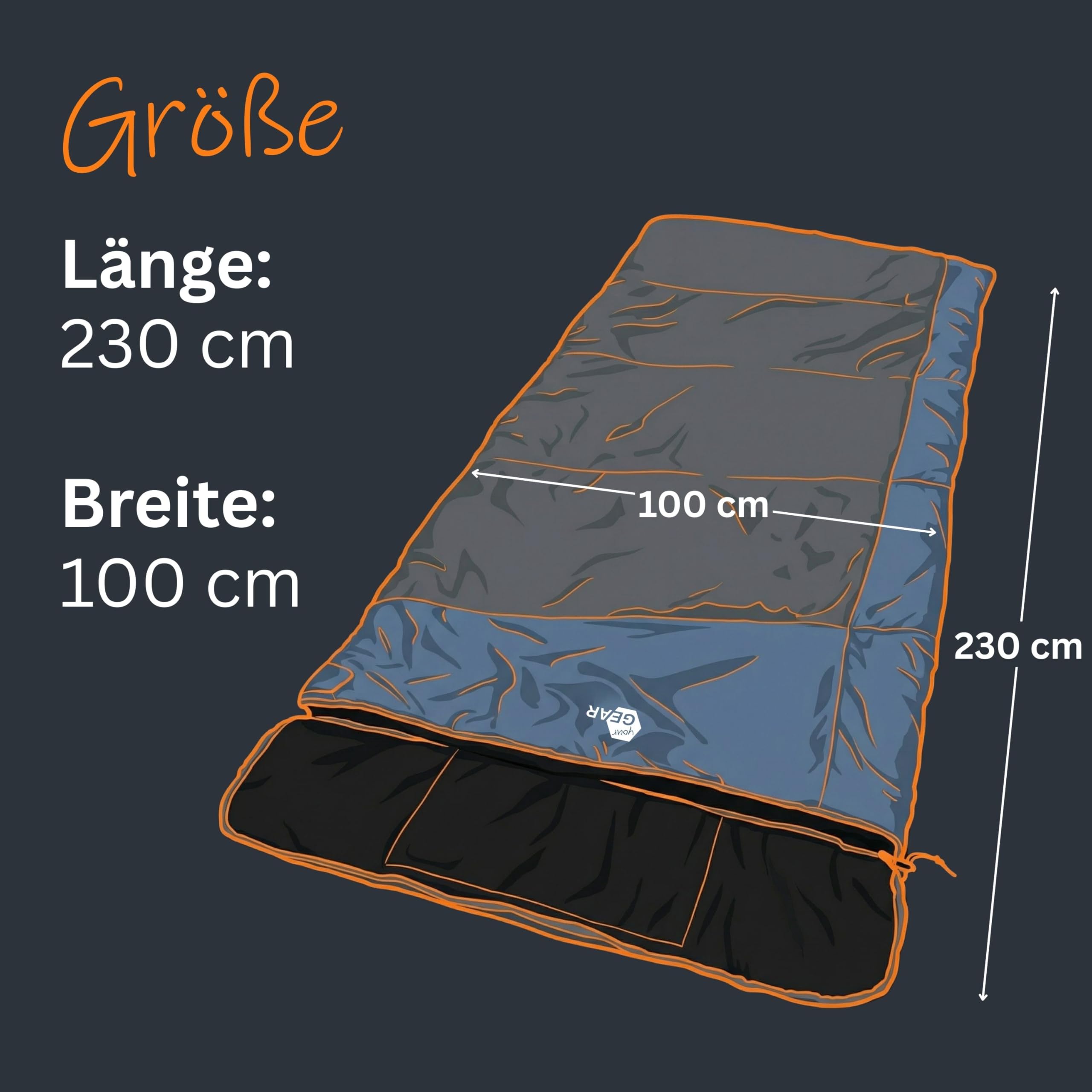 your GEAR Schlafsack Sumatra XXL - Deckenschlafsack mit 100% Baumwolle Flanell - Extra Breit 230x100 cm - Warmer 3 Jahreszeiten Camping Schlafsack - Abnehmbare Kapuze