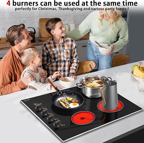 Miniatura 4 de Noxton Estufa eléctrica de 30 pulgadas, 4 quemadores, estufa eléctrica radiante de cerámica integrada de 30 pulgadas con marco de metal de