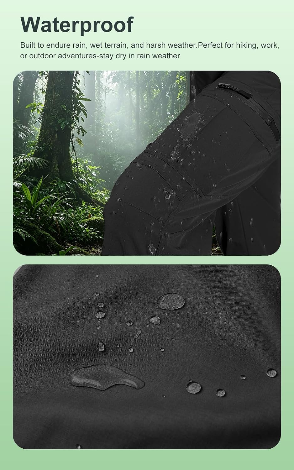 Men’s Hiking Pants Convertible Cargo Lightweight Quick Dry Waterproof Zip-Off Tactical Pants for Fishing Travel Climbing Work