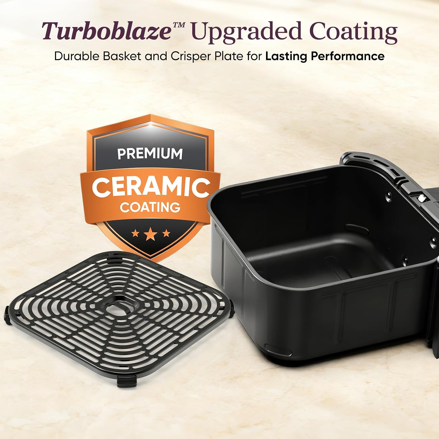 Cosori 9-in-1 TurboBlaze Air Fryer 6 Qt, Premium Ceramic Coating, 90°–450°F, Precise Heating for Even Results, Air Fry, Roast, Bake, Broil, Dry, Frozen, Proof, Reheat, Keep Warm, 120V, Dark Gray, view 5