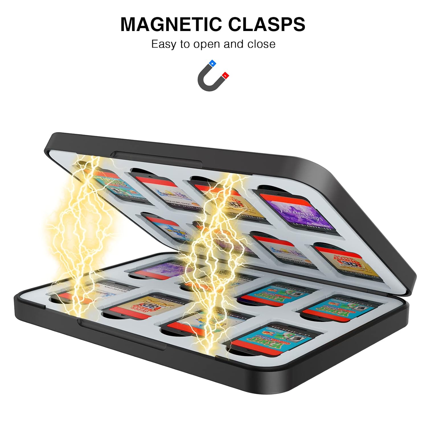 HEIYING Game Card Case for Nintendo Switch&Switch OLED,Portable Switch Lite Game Card Storage Case with 16 Game Card Slots and 16 Micro SD Card Slots. (Black)