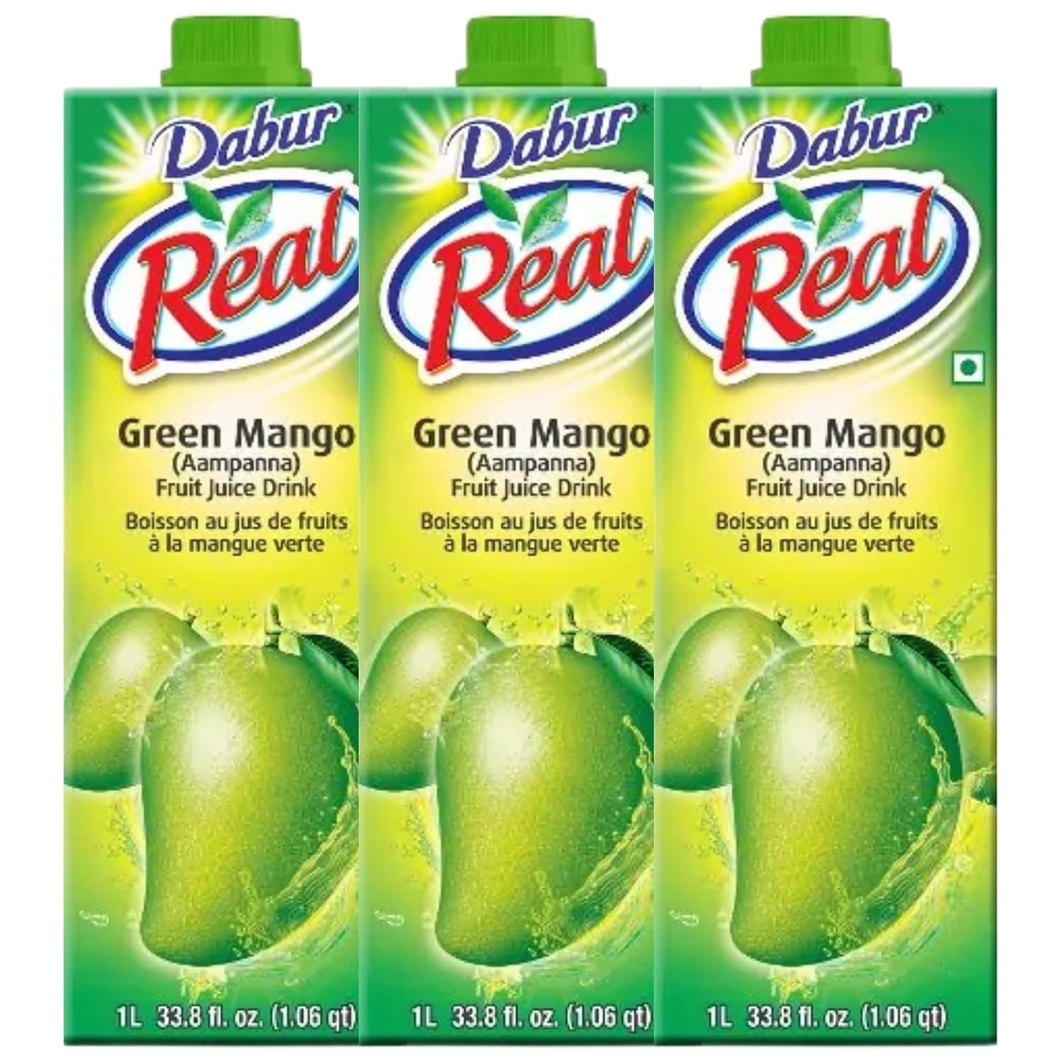 Dabur Real Green Mango/Aampanna Fruit (Cocktail/Mocktail) Juice Drink 1 Ltr [pack of 3]