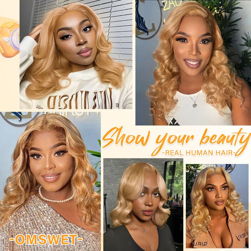 Blonde Body Wave Wig Human Hair 5x5 HD Lace Closure Glueless Wigs Pre Plucked Wear and Go Wigs for Black Women Human Hair Wig 200 Density 18 Inch #27 Blonde Bob Wig Human Hair