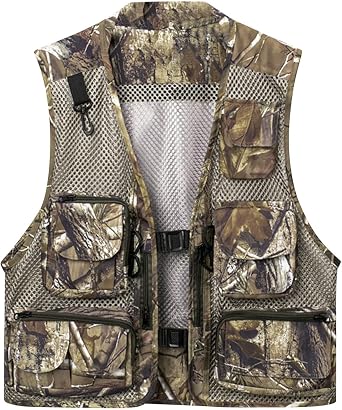 Uillui Mens Mesh Breathable Fishing Vest Camouflage Utility Safari Travel Vest Multi Pockets Outdoor Summer Work Cargo Vest