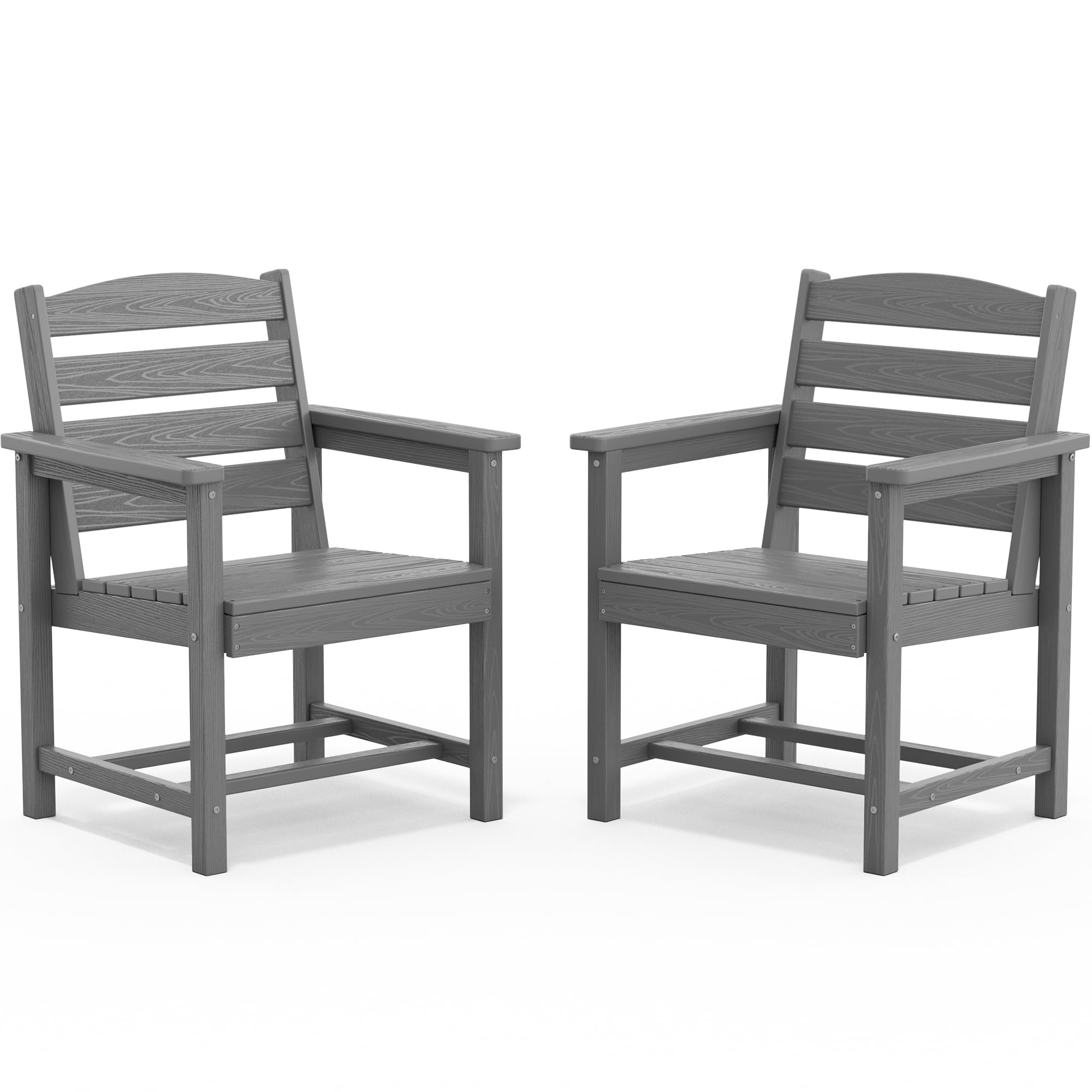 SERWALL Outdoor HDPE Dining Chairs Set of 2 with Arms &amp; Widended Seat,Gray