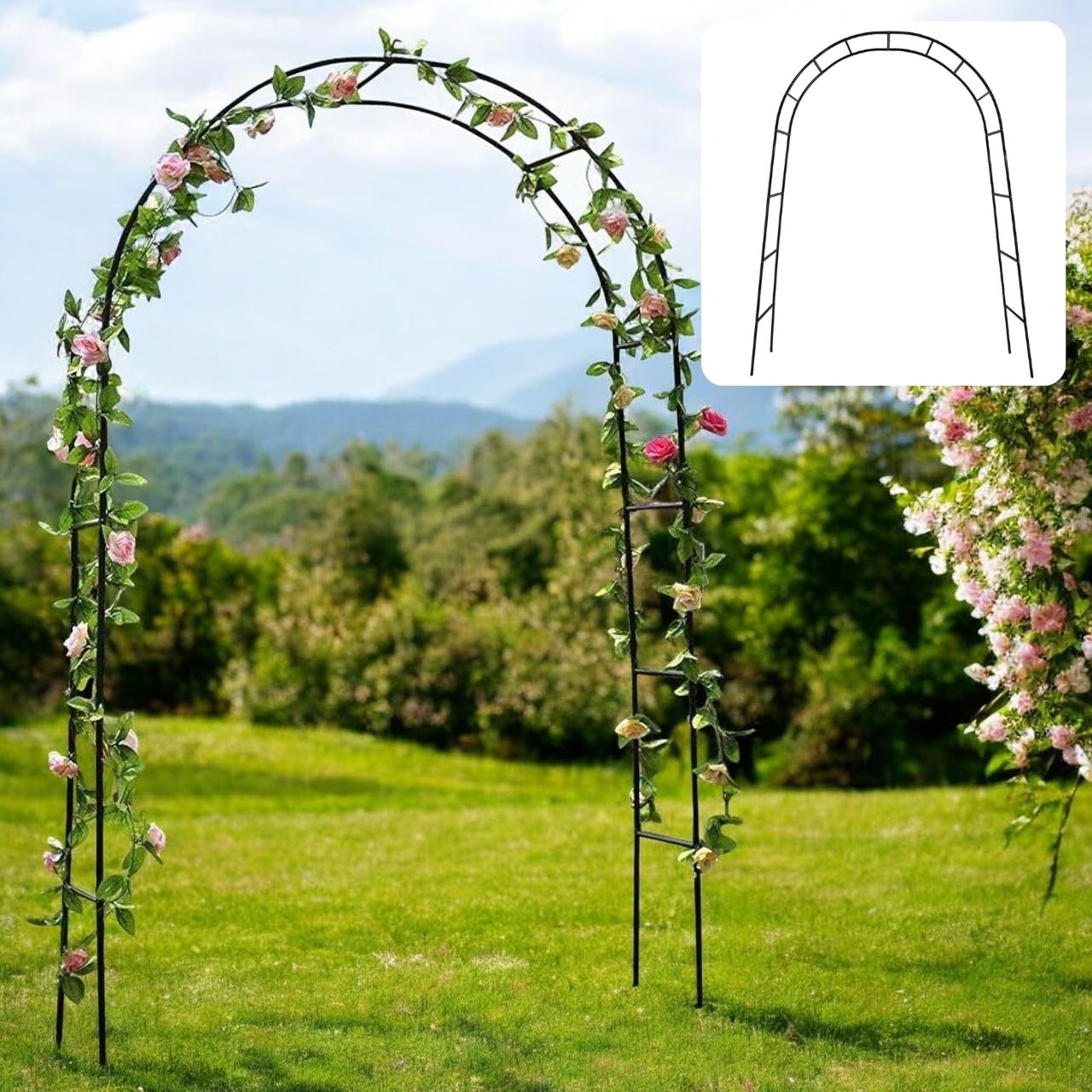 ecofynd 8 Feet High x 6 Feet Wide Garden Arch Plant Stand, Metal Arbor Trellis for Climbing Plant, Backdrop Stand for Indoor Outdoor Wedding Lawn Backyard Party Decoration Items(GARCH001-BLK) (B0D6Z2HDRX) Amazon Price History, Amazon Price Tracker