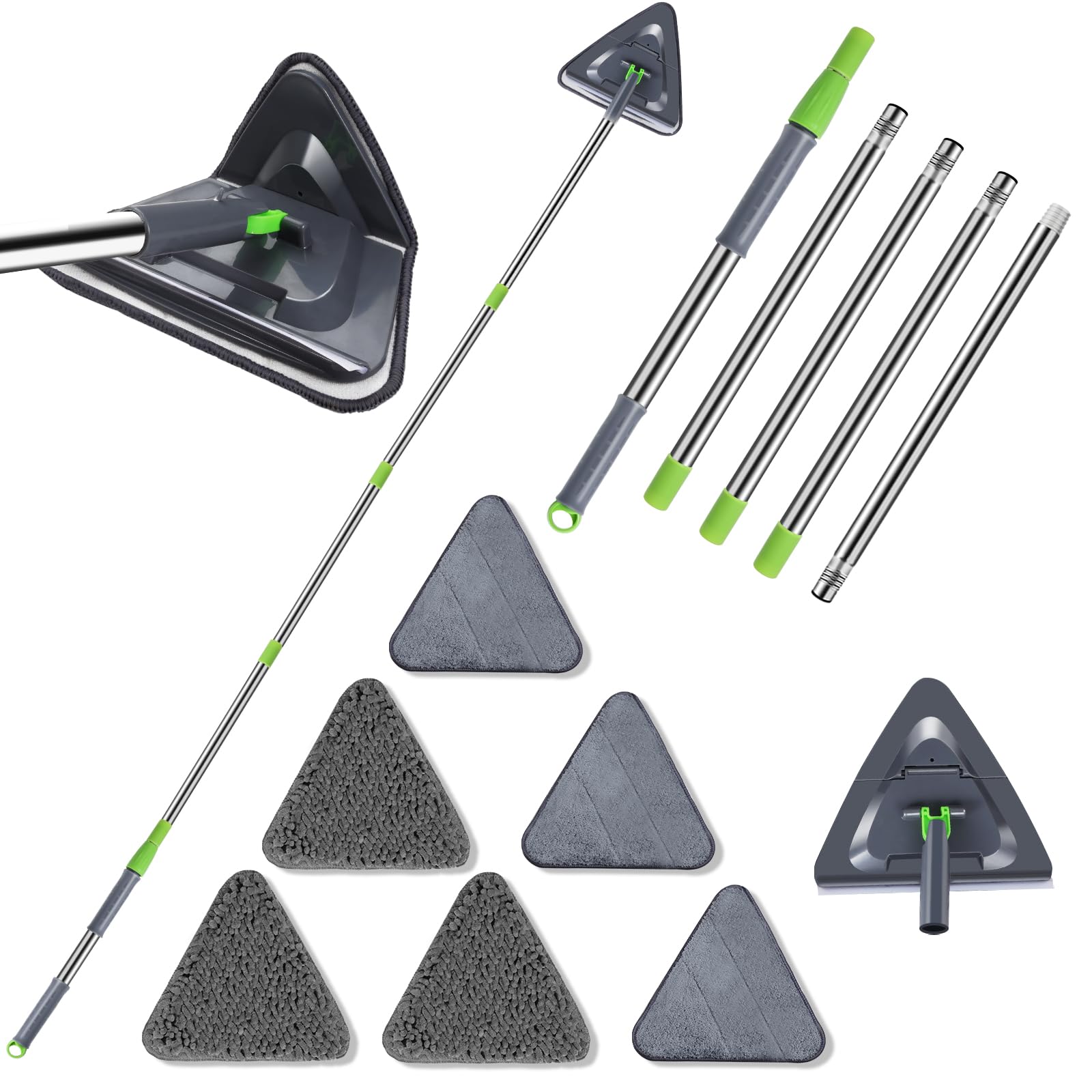 Lalafancy Wall Mop Cleaner with Long Handle 97 Inch, Folding Baseboard Ceiling Cleaning Tool Duster with 6 Replacement Microfiber Chenille Pads, Wall Washer for Painted Walls, Window, Floor