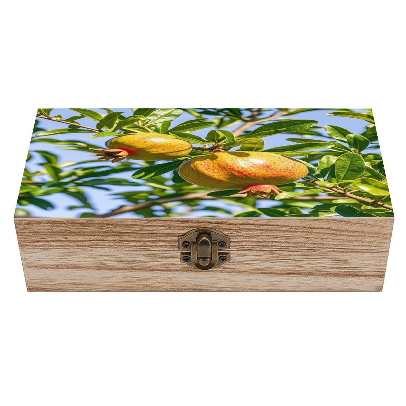 FekiLoot Pomegranate Tree Wooden Box with Hinged Lid Vintage Storage Box Beautifully Keepsake Boxes Jewellery Organiser & Trinket Holder Unique Gift Ideas for Men & Women
