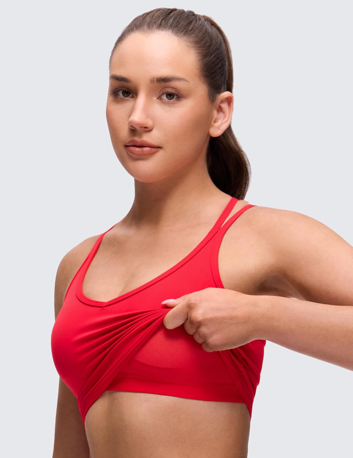 CRZ YOGA Butterluxe Cross Back Crop Tank Tops for Women - V Neck Padded Spaghetti Straps Yoga Strappy Longline Sports Bras