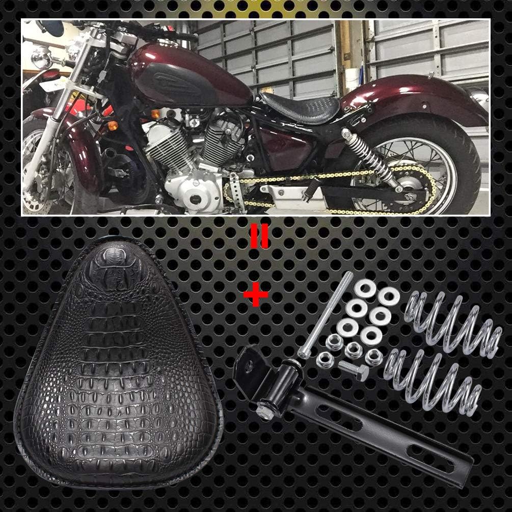 KATUR Universal Motorcycle Crocodile Leather Style Saddle Solo Seat Cushion Spring Compatible with Harley/Honda/Yamaha/Kawasaki Black
