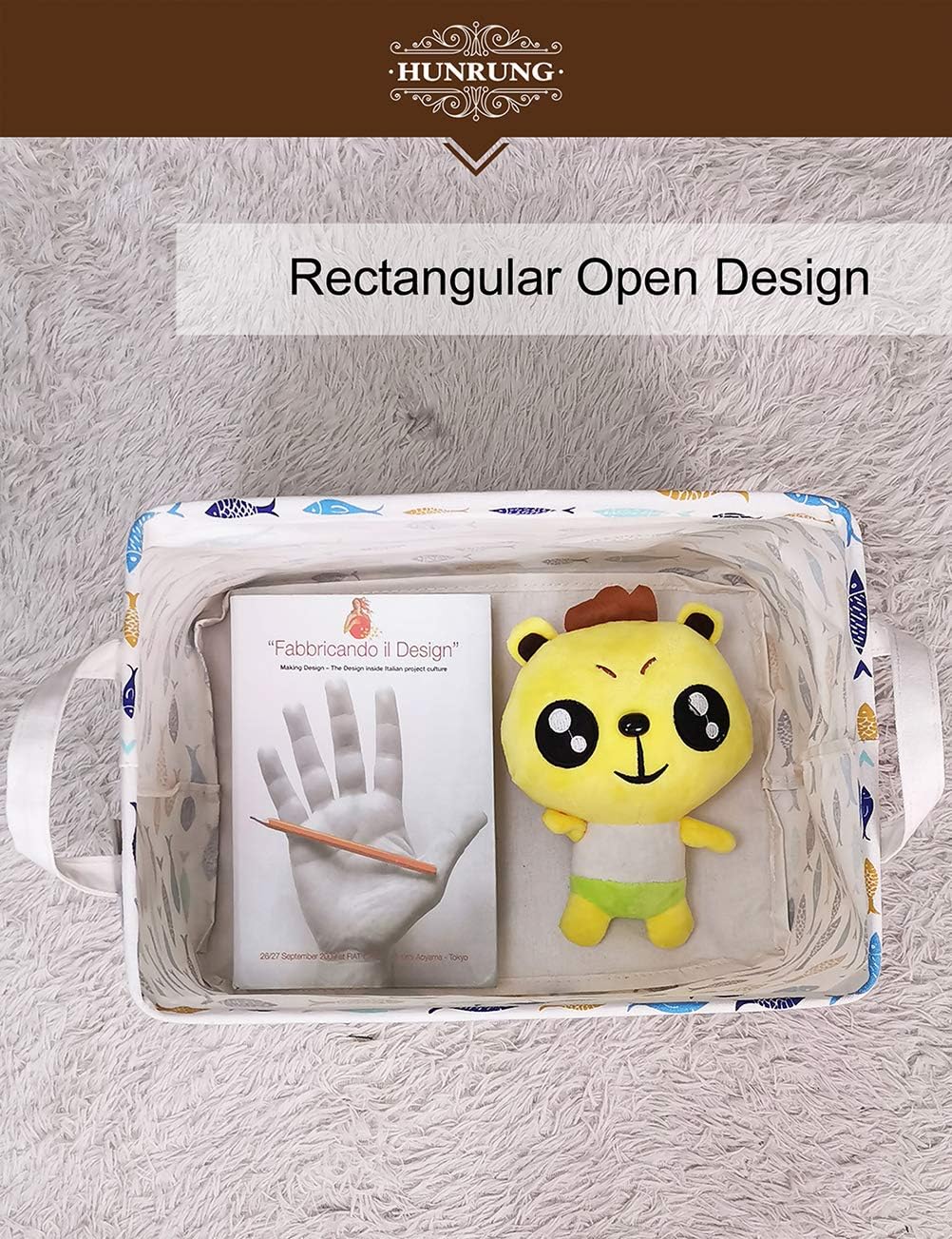 Rectangle Canvas Storage Basket Foldable Waterproof Toy Organizer Bin with Handles Fabric Collapsible Storage Bins for Shelves Kids Room Playroom Nursery Clothes and Pet Supplies(rectangle-fish)