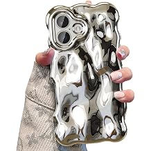 UEEBAI Ripple Case for iPhone 17, Cute Silver Cover Wave Shape for iPhone Case Pretty Aesthetic 3D Phone Cover, Water Ripple Shell 3D Chrome Design for Women and Girl, Silver