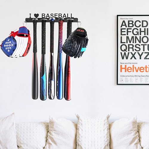 Miniatura 5 de veimia Soporte de pared para bates de béisbol, estante de almacenamiento para bates de béisbol, capacidad para 10 murciélagos en pared de madera o