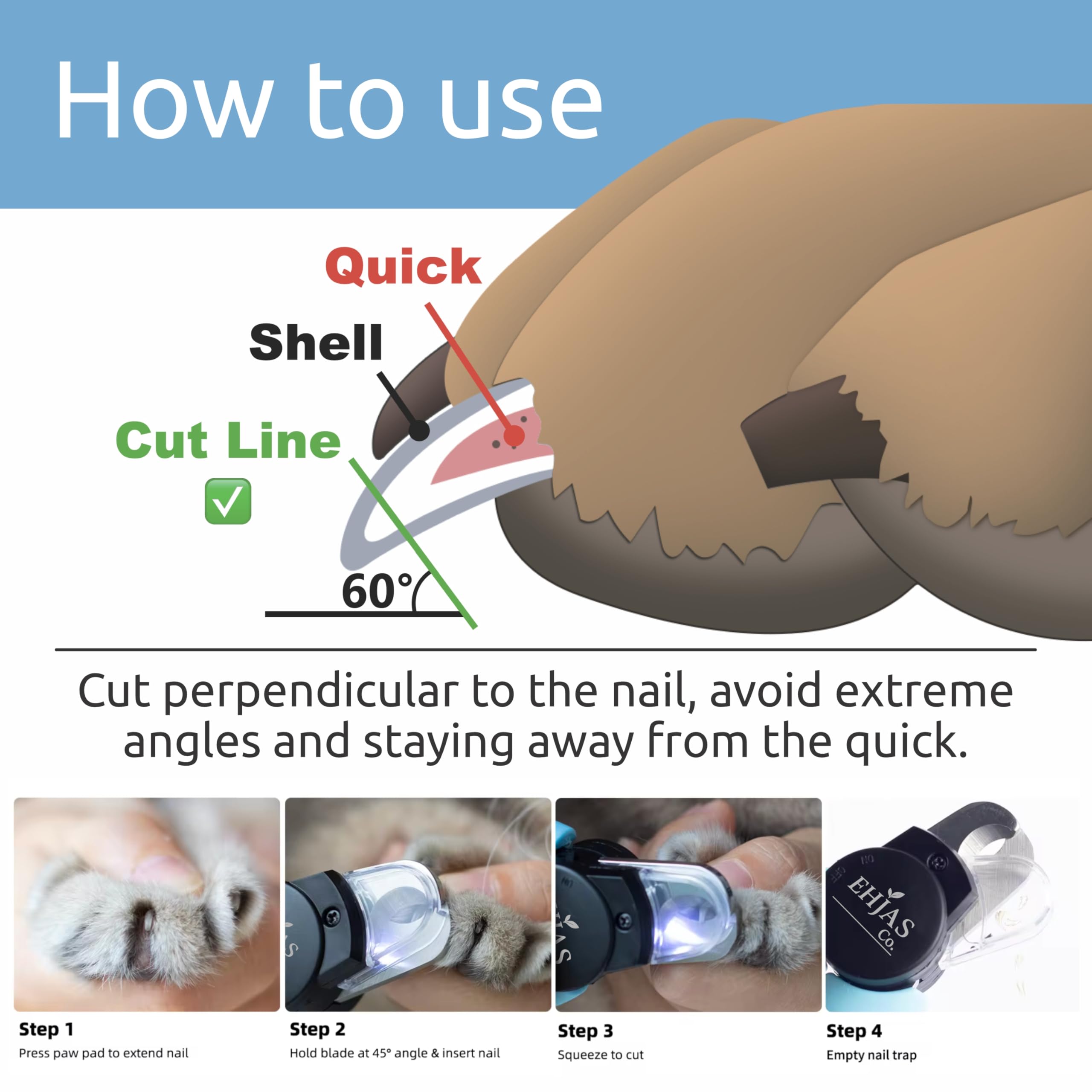 Stainless Steel Pet Nail Trimmer/Clipper with LED Light, Nail Trapper and Filer, Blue, for Dogs and Cats - image 4